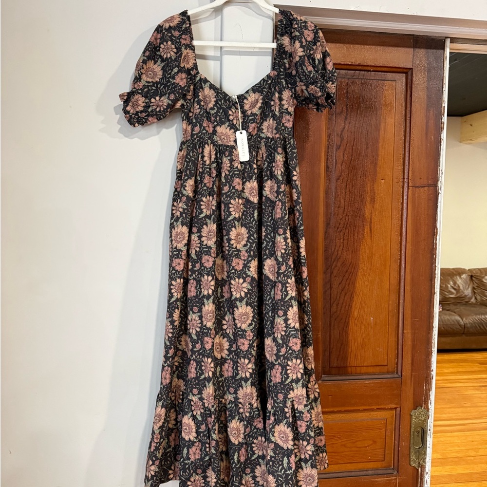 Elegant Floral Maxi Dress with Puff Sleeves